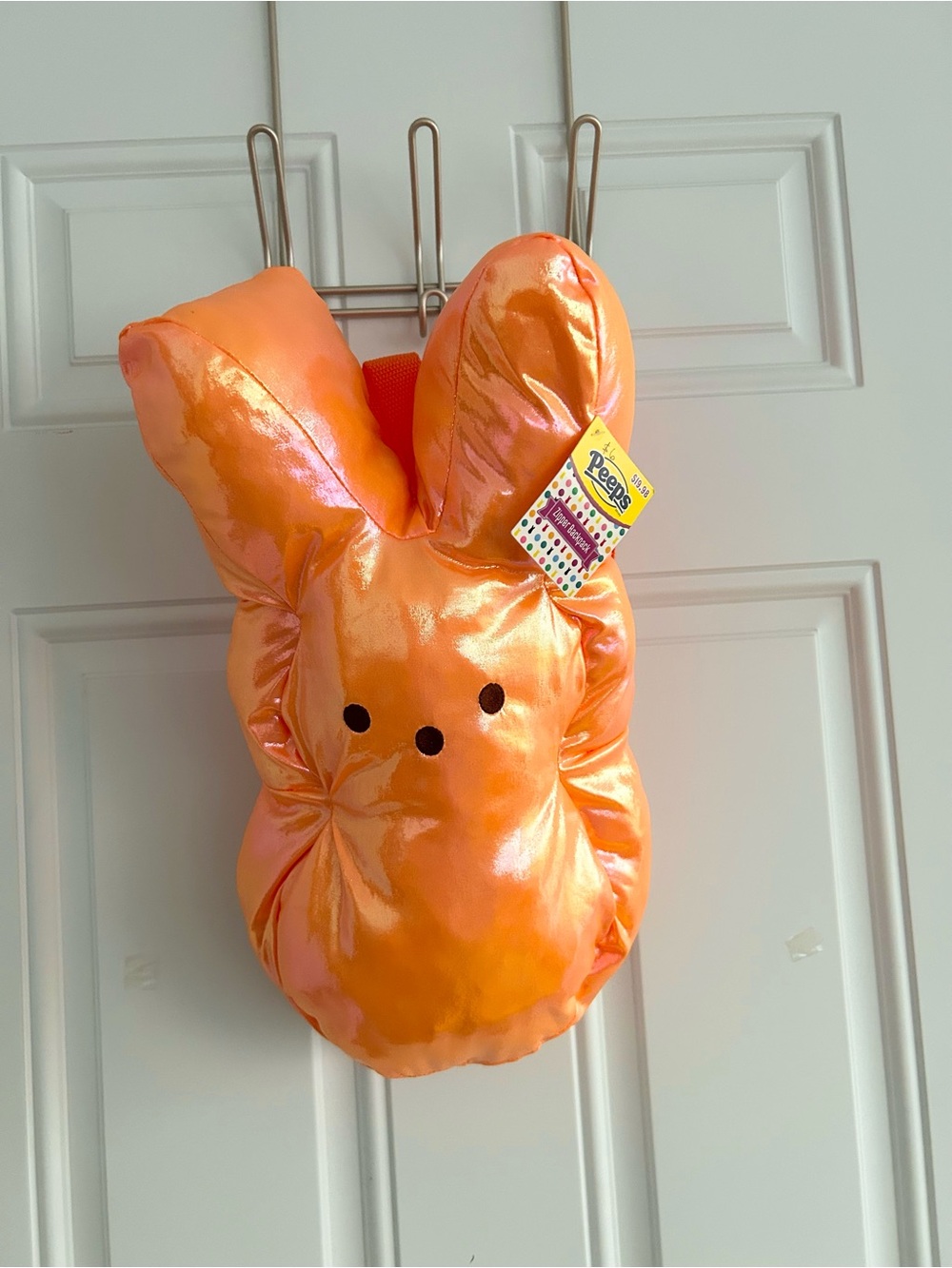 PEEPS Iridescent Orange Plush Bunny Backpack Straps Back Zipper Pocket